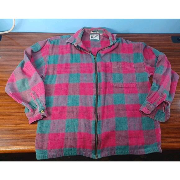 Goouch Red And Green Flannel Zip Up Jacket Checkered Size Large - Picture 2 of 13